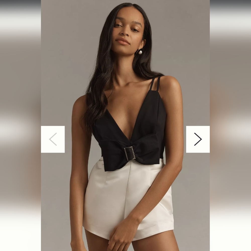 NWT Anthropologie Maeve Sleeveless Deep-V Bow-Front Romper Sz 4